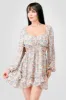 PD75998N-W / FLORAL SWEETHEART RUFFLED PEASANT MINI DRESS sold by privy