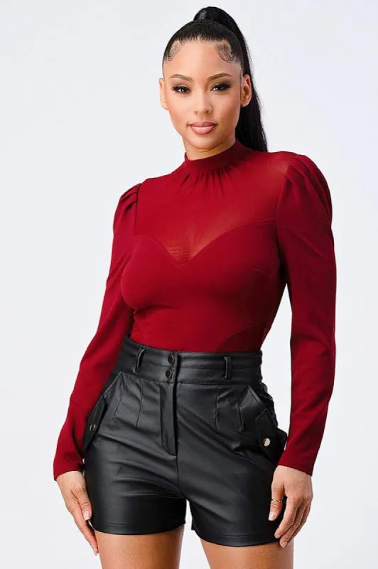 SEXY SHEER MESH PUFF SLEEVE LONG SLEEVE BODYSUIT sold by privy