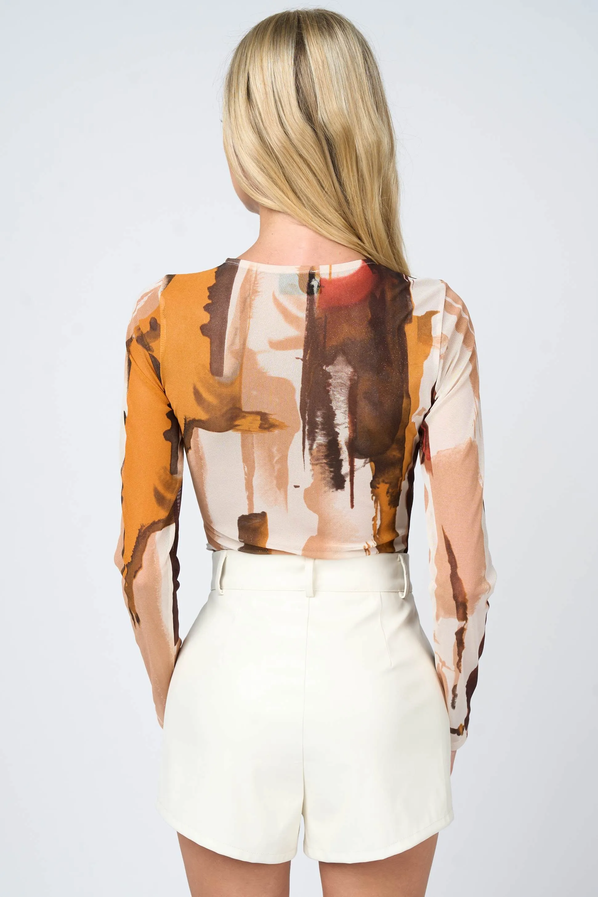 LUXE ABSTRACT GLITTER MESH ROUND NECK BODYSUIT TOP sold by privy product image thumbnail 4