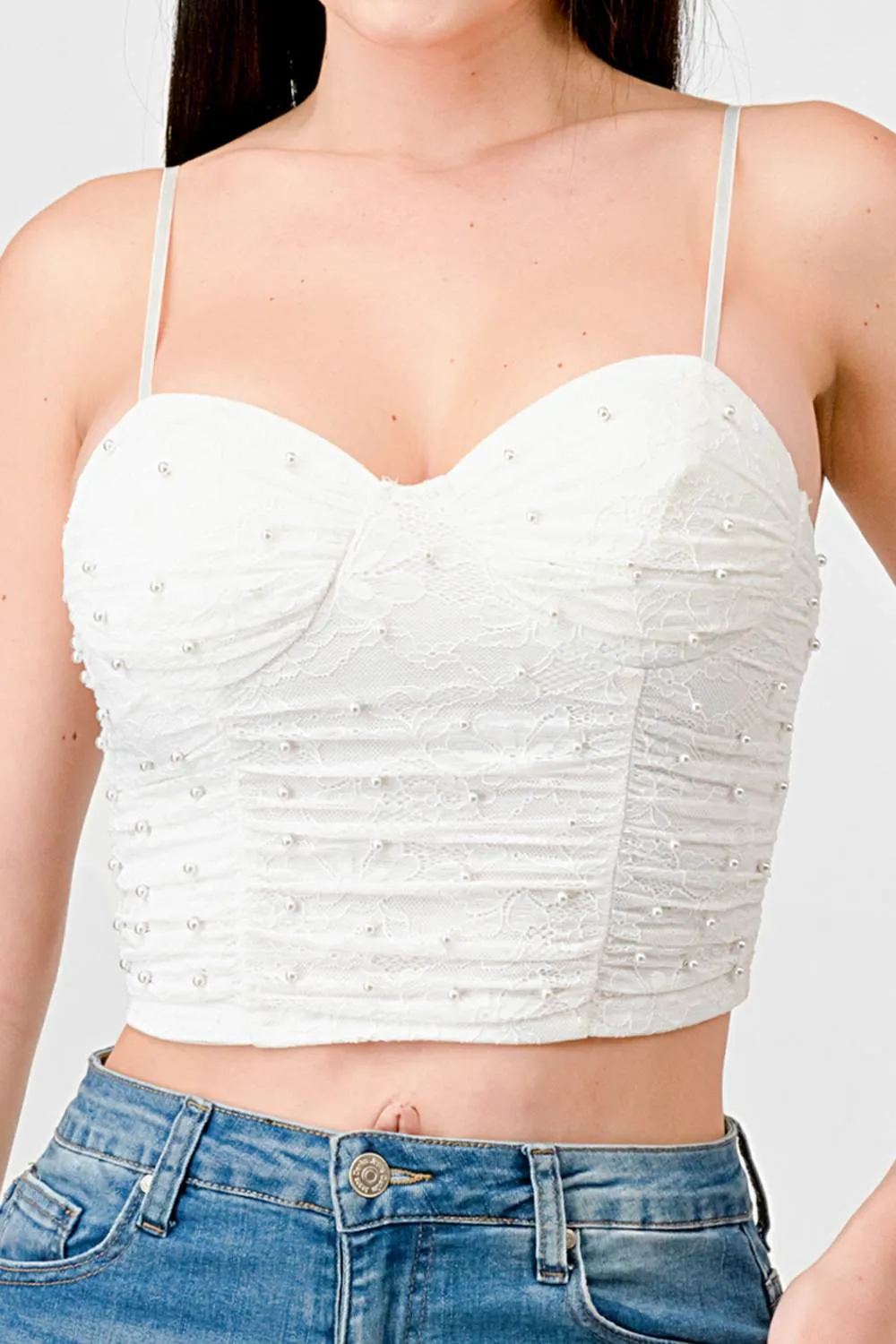 LUXE PEARL MESH SWEETHEART CAMI BUSTIER CROP TOP sold by privy product image thumbnail 5