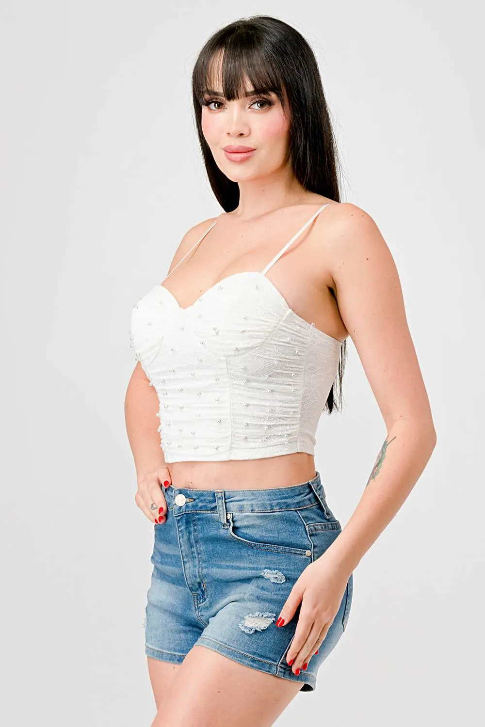 LUXE PEARL MESH SWEETHEART CAMI BUSTIER CROP TOP sold by privy product image thumbnail 2