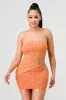 SEXY MESH PRINT GOLD HOOK SLEEVELESS MINI DRESS sold by privy