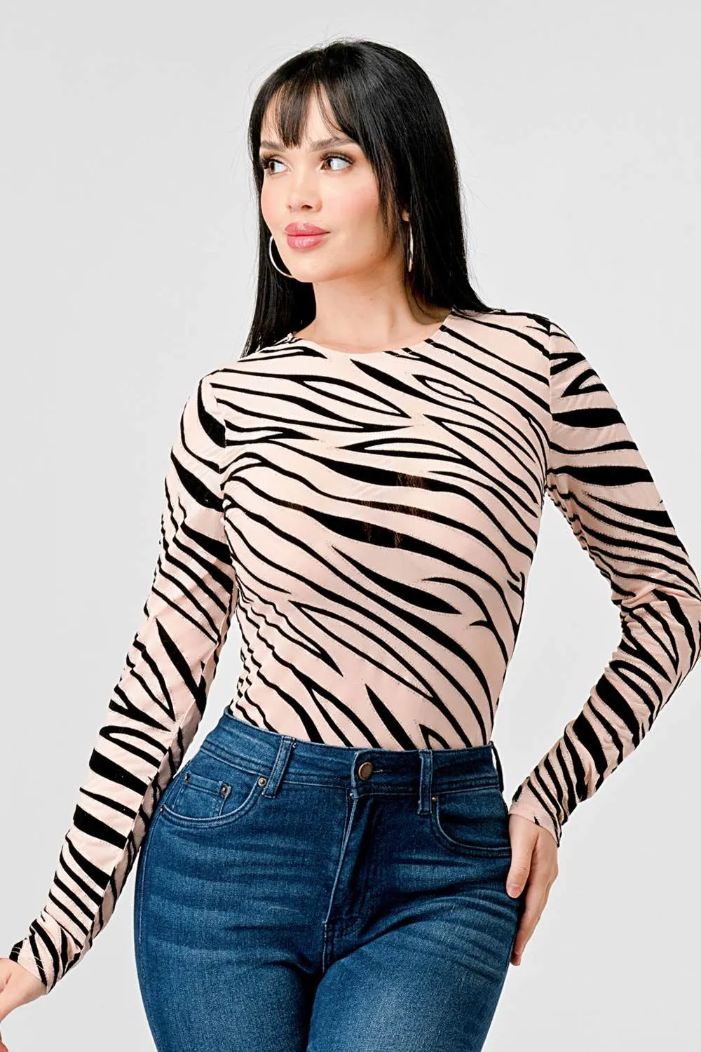 SEXY ZEBRA GLITTER MESH VELVET FLOCKING BODYSUIT sold by privy