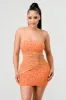 SEXY MESH PRINT GOLD HOOK SLEEVELESS MINI DRESS sold by privy