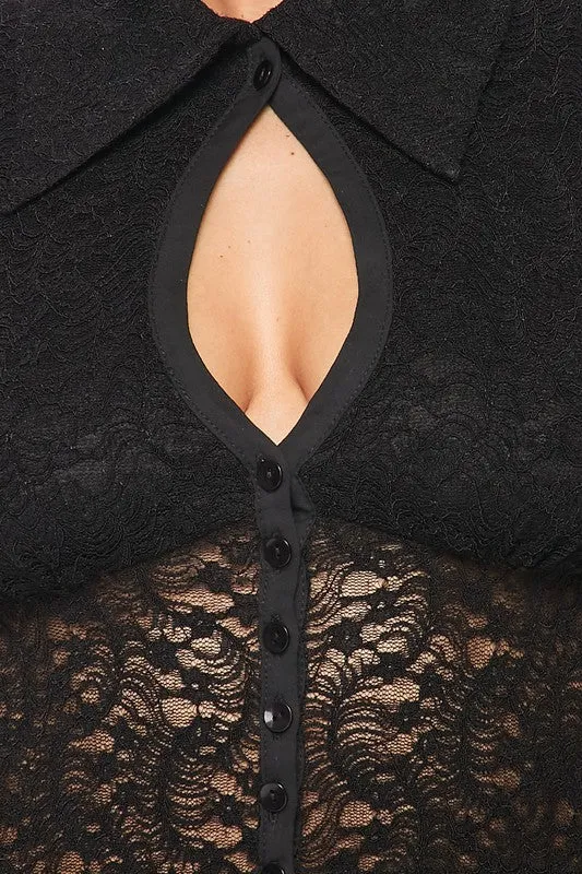 SEXY LACE CHEST CUT-OUT COLLARED SHEER TOP sold by privy product image thumbnail 4