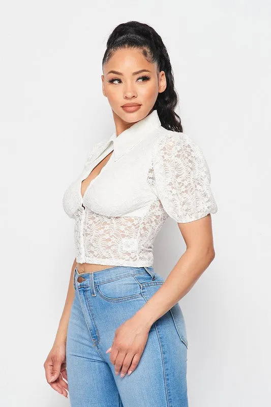 SEXY LACE CHEST CUT-OUT COLLARED SHEER TOP sold by privy product image thumbnail 5