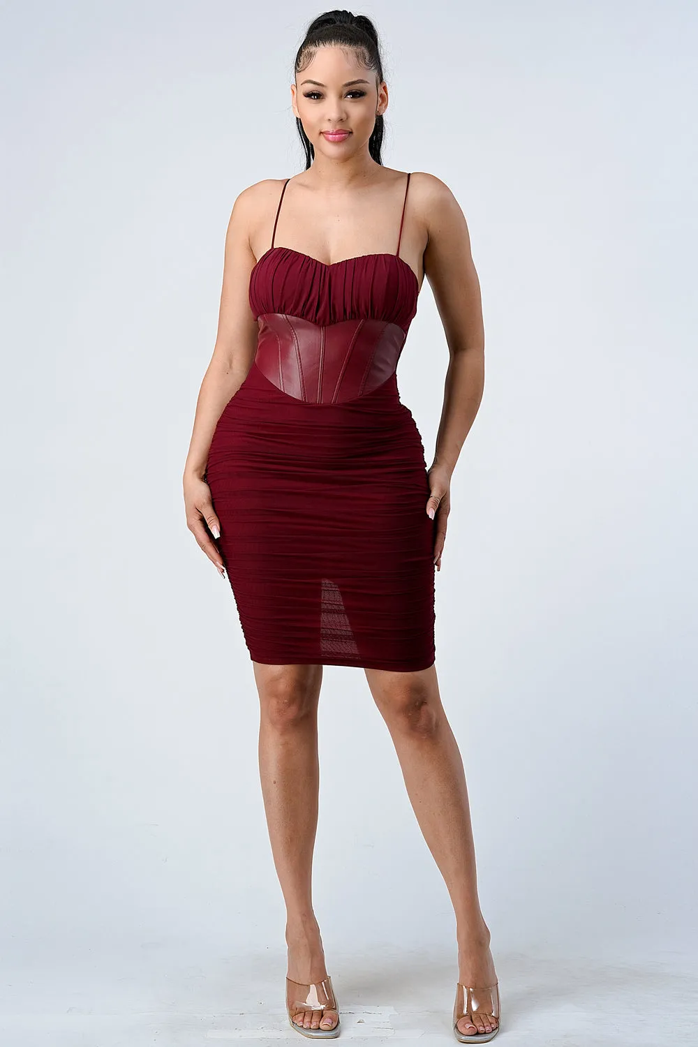 LUX MESH SWEETHEART PU CONTRAST BODYCON DRESS sold by privy product image thumbnail 5