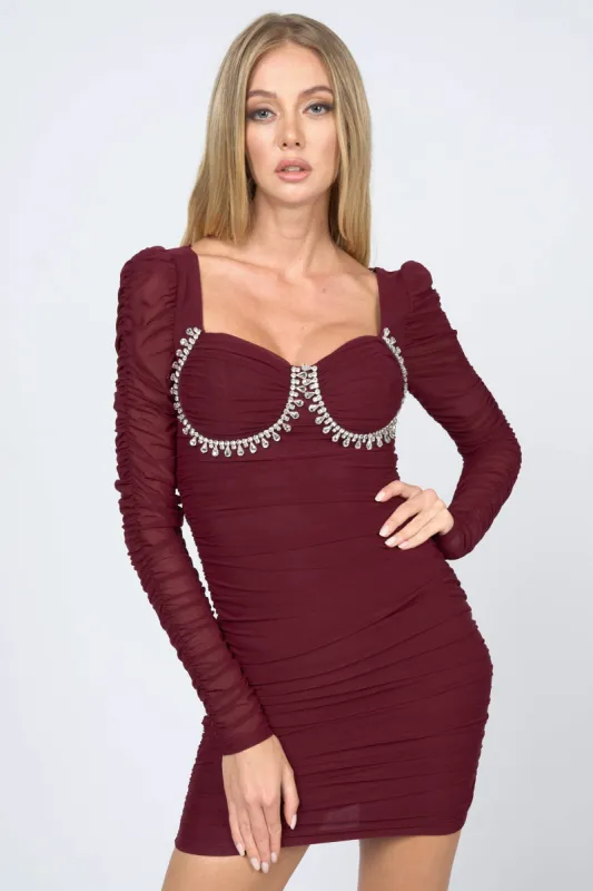 LUXE RHINESTONES FRINGE SWEETHEART RUCHED DRESS sold by privy