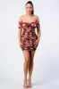 PD71641ZP-W / FLORAL OFF SHOULDER MESH RUCHED BODYCON DRESS sold by privy