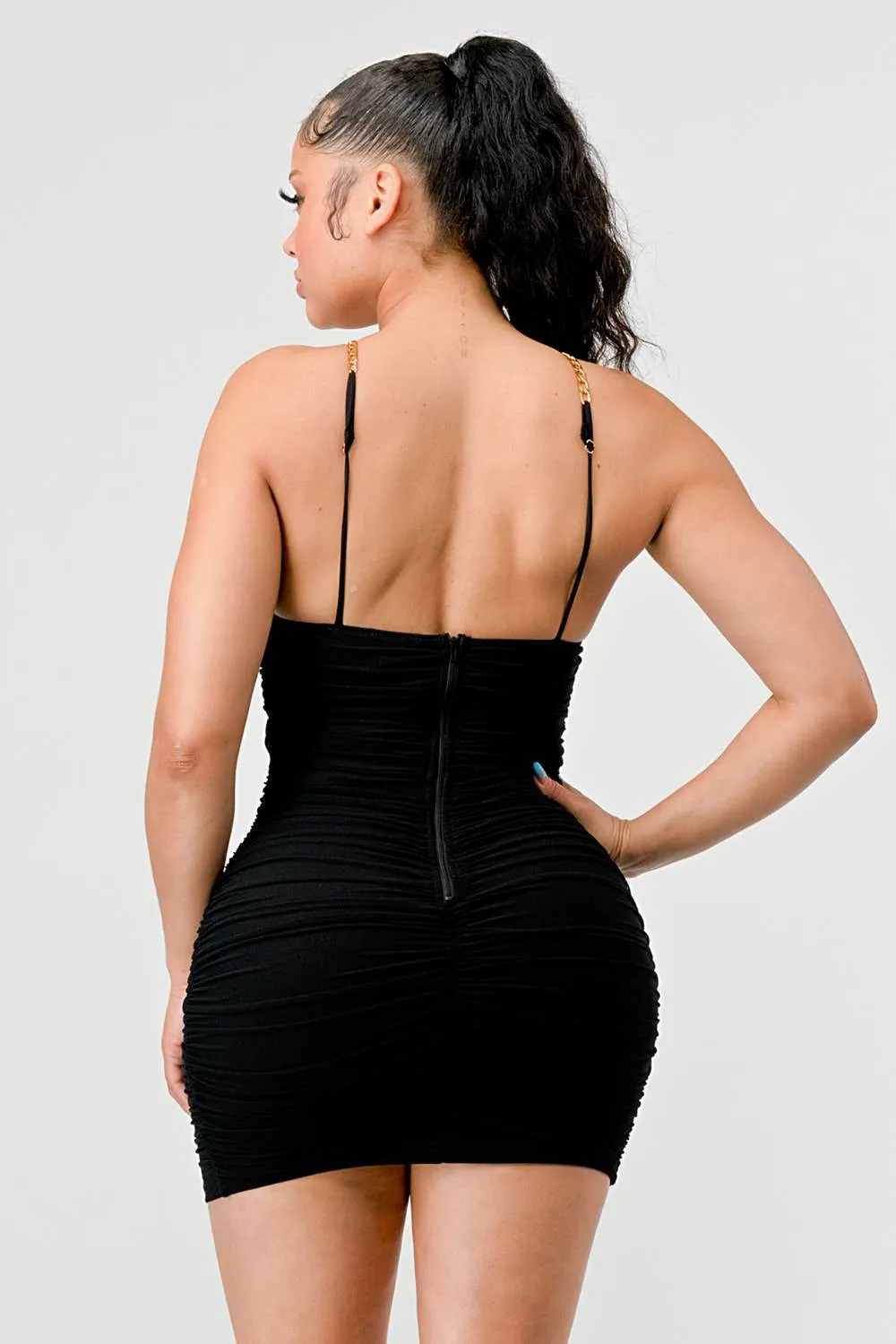 LUXE GOLD CHAIN HALTER NECKLACE BODYCON MINI DRESS sold by privy product image thumbnail 3