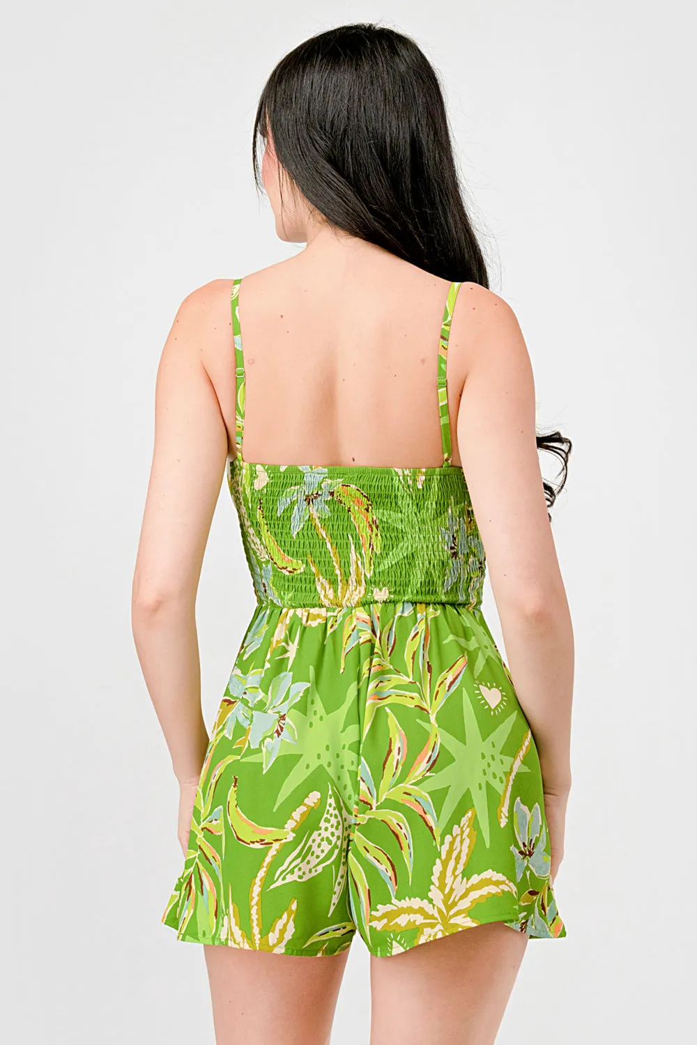 TROPICAL FLORAL PRINT SMOCKED WAIST BELTED ROMPER sold by privy product image thumbnail 3