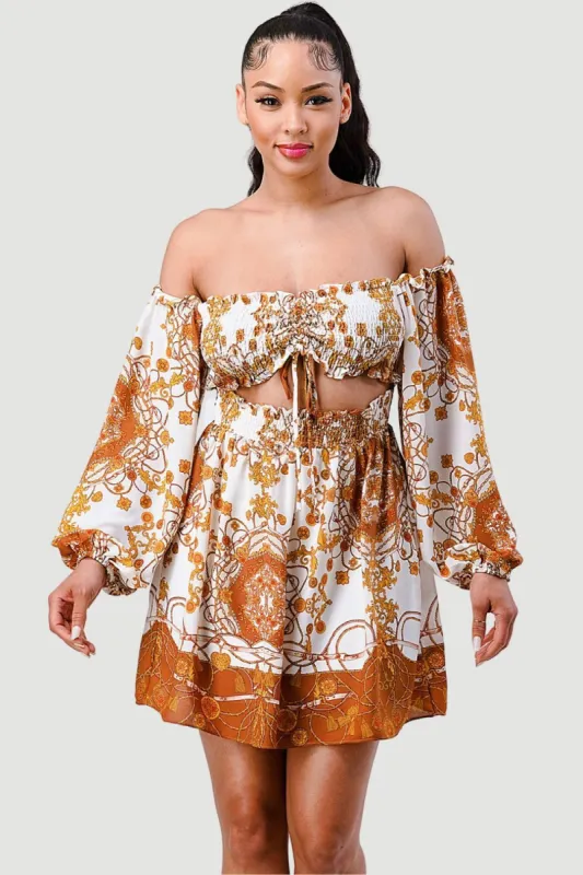 BOHEMIAN PRINT SMOCKED WESTERN STYLE MINI DRESS sold by privy