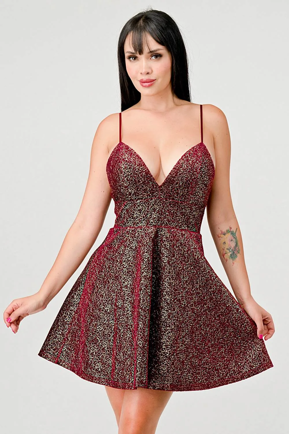 METALLIC GLITTER SWEETHEART FIT & FLARE MINI DRESS sold by privy product image thumbnail 2