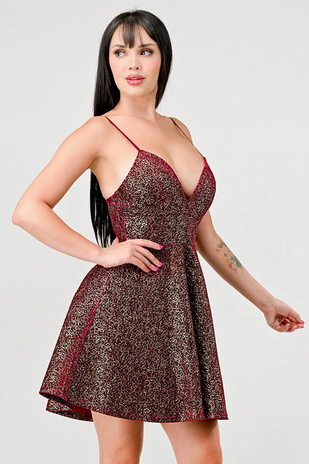 METALLIC GLITTER SWEETHEART FIT & FLARE MINI DRESS sold by privy product image thumbnail 3