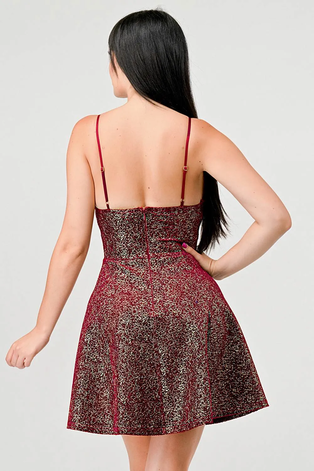 METALLIC GLITTER SWEETHEART FIT & FLARE MINI DRESS sold by privy product image thumbnail 4