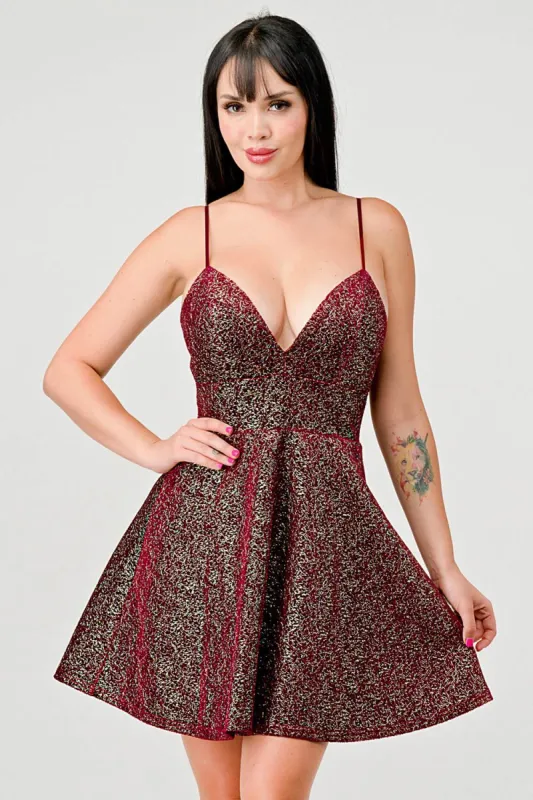 METALLIC GLITTER SWEETHEART FIT & FLARE MINI DRESS sold by privy