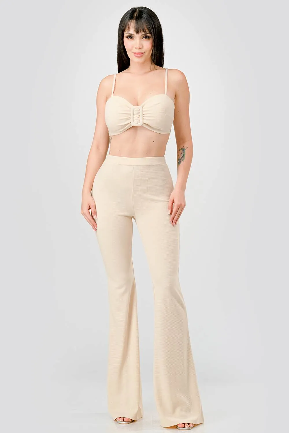 SEXY TEXTURED KNIT BUCKLE BRALETTE & PANTS SET sold by privy