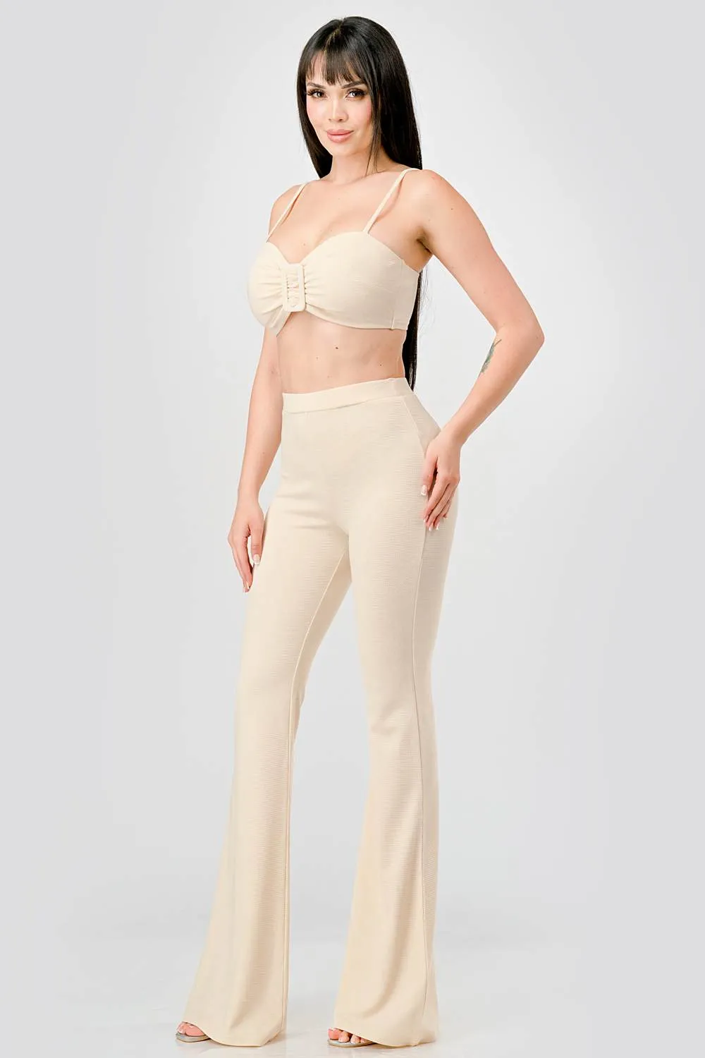 SEXY TEXTURED KNIT BUCKLE BRALETTE & PANTS SET sold by privy product image thumbnail 2