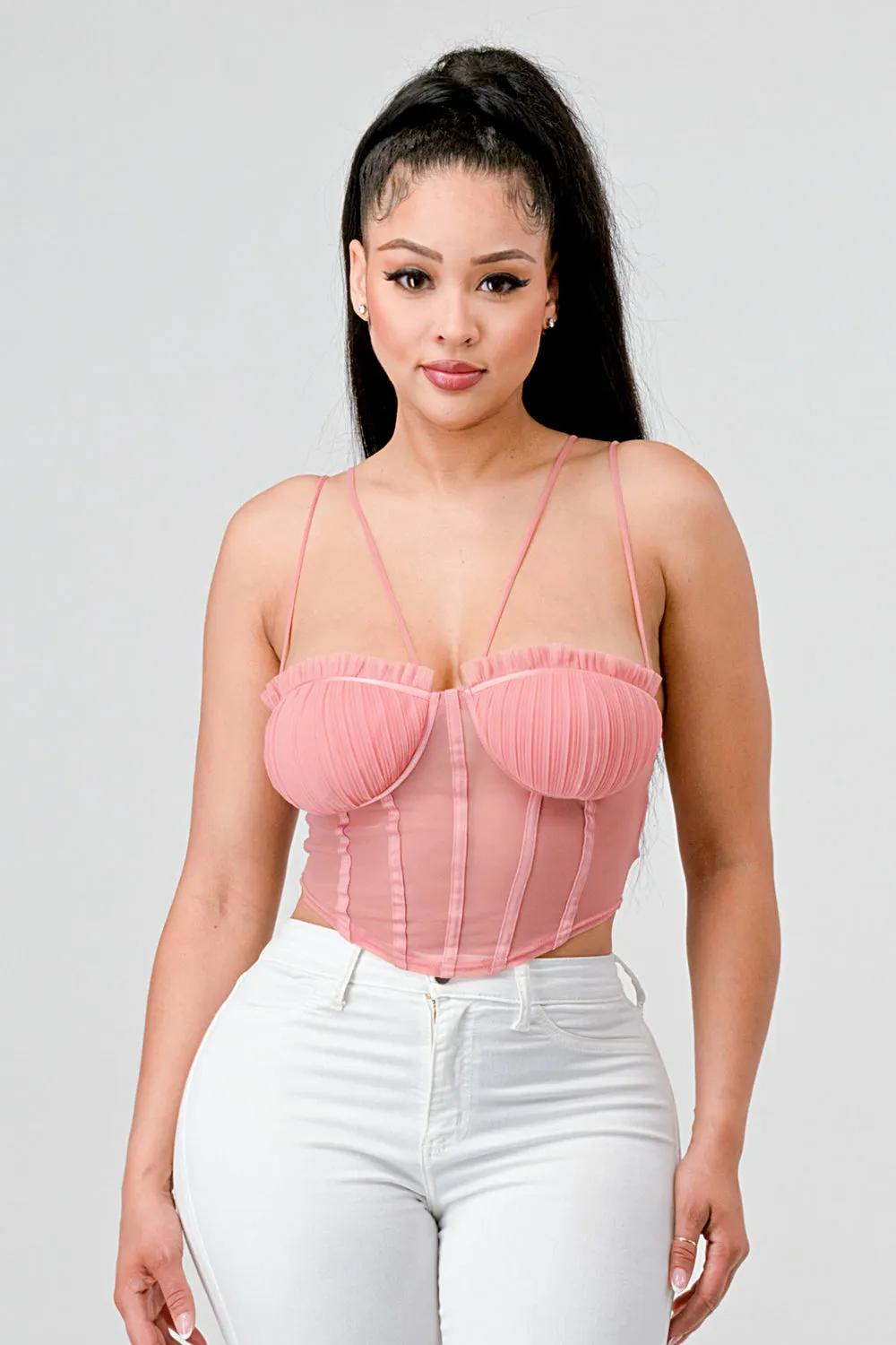 SEXY SHEER MESH DOUBLE STRAP CORSET CROP TOP sold by privy