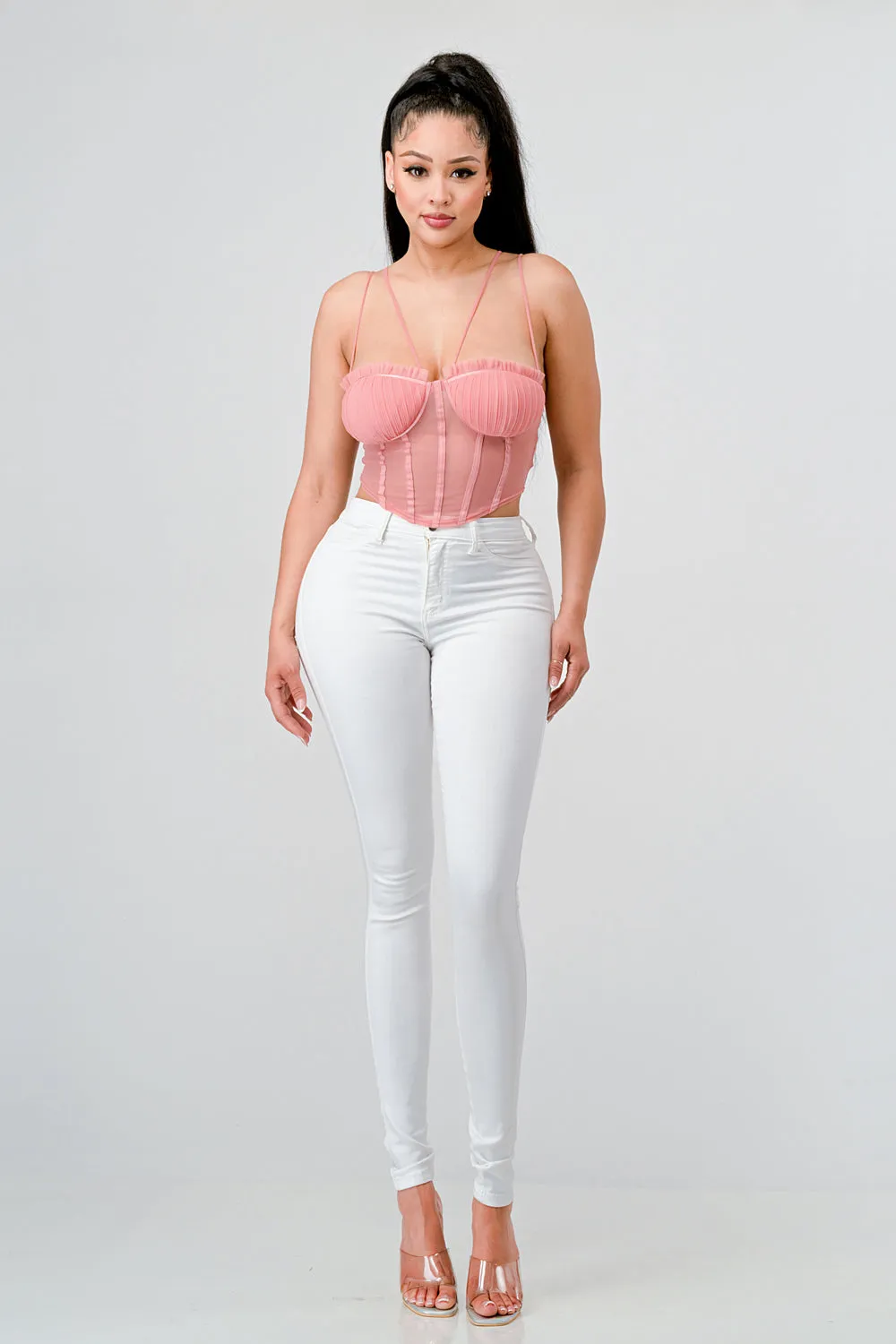 SEXY SHEER MESH DOUBLE STRAP CORSET CROP TOP sold by privy product image thumbnail 5