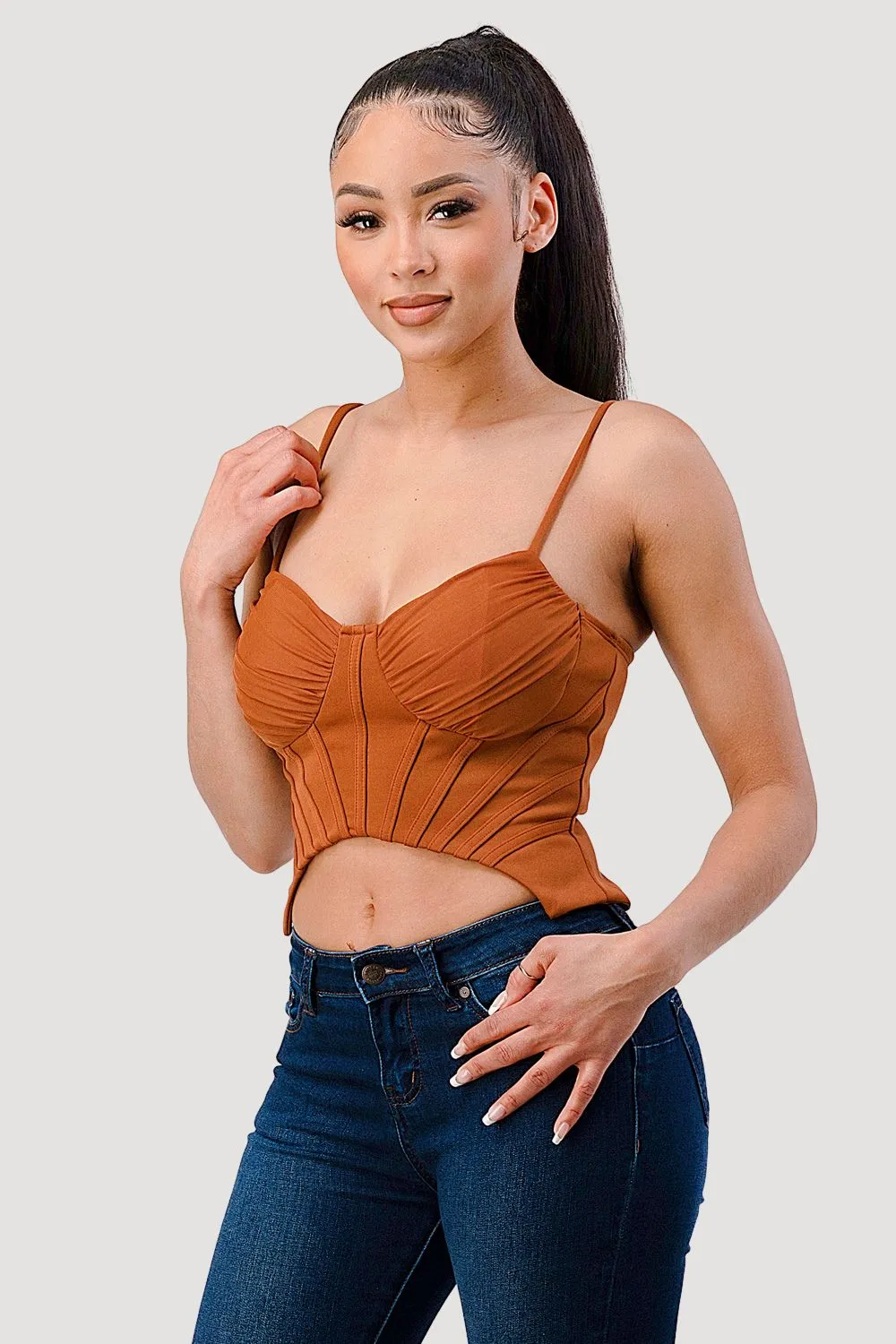 LUXE RIBBED SWEETHEART CONTRAST BUSTIER CAMI TOP sold by privy
