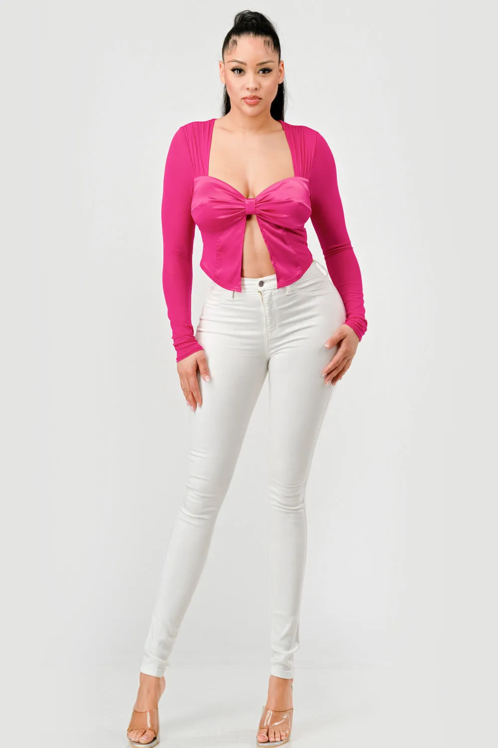 LUXE SATIN SWEETHEART OPEN BELLY CONTRAST TOP sold by privy product image thumbnail 4