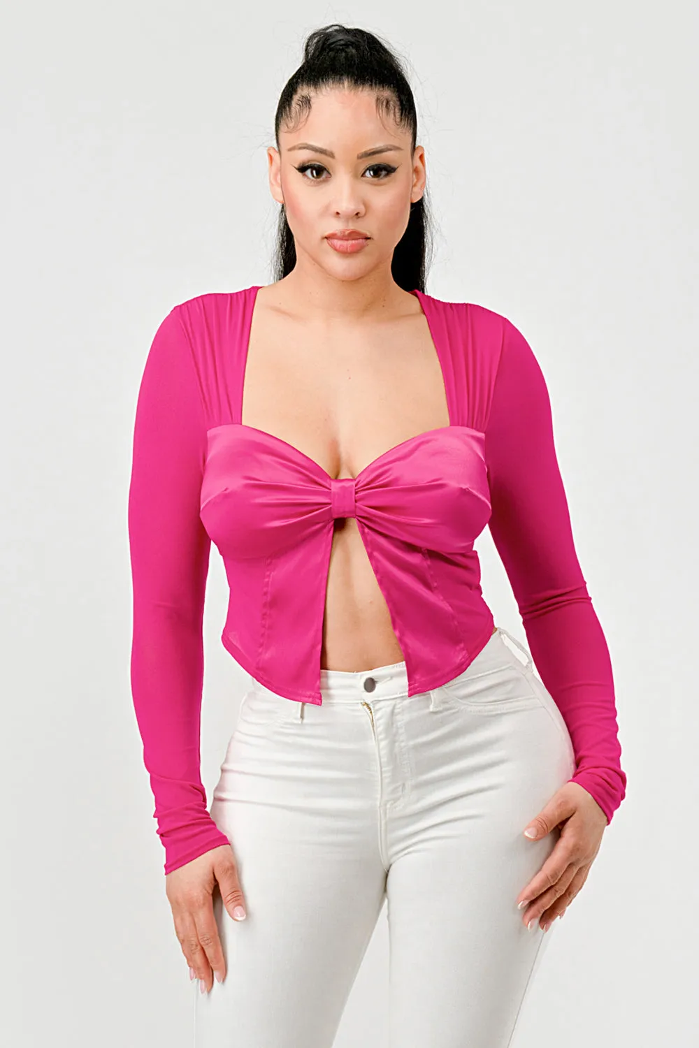 LUXE SATIN SWEETHEART OPEN BELLY CONTRAST TOP sold by privy