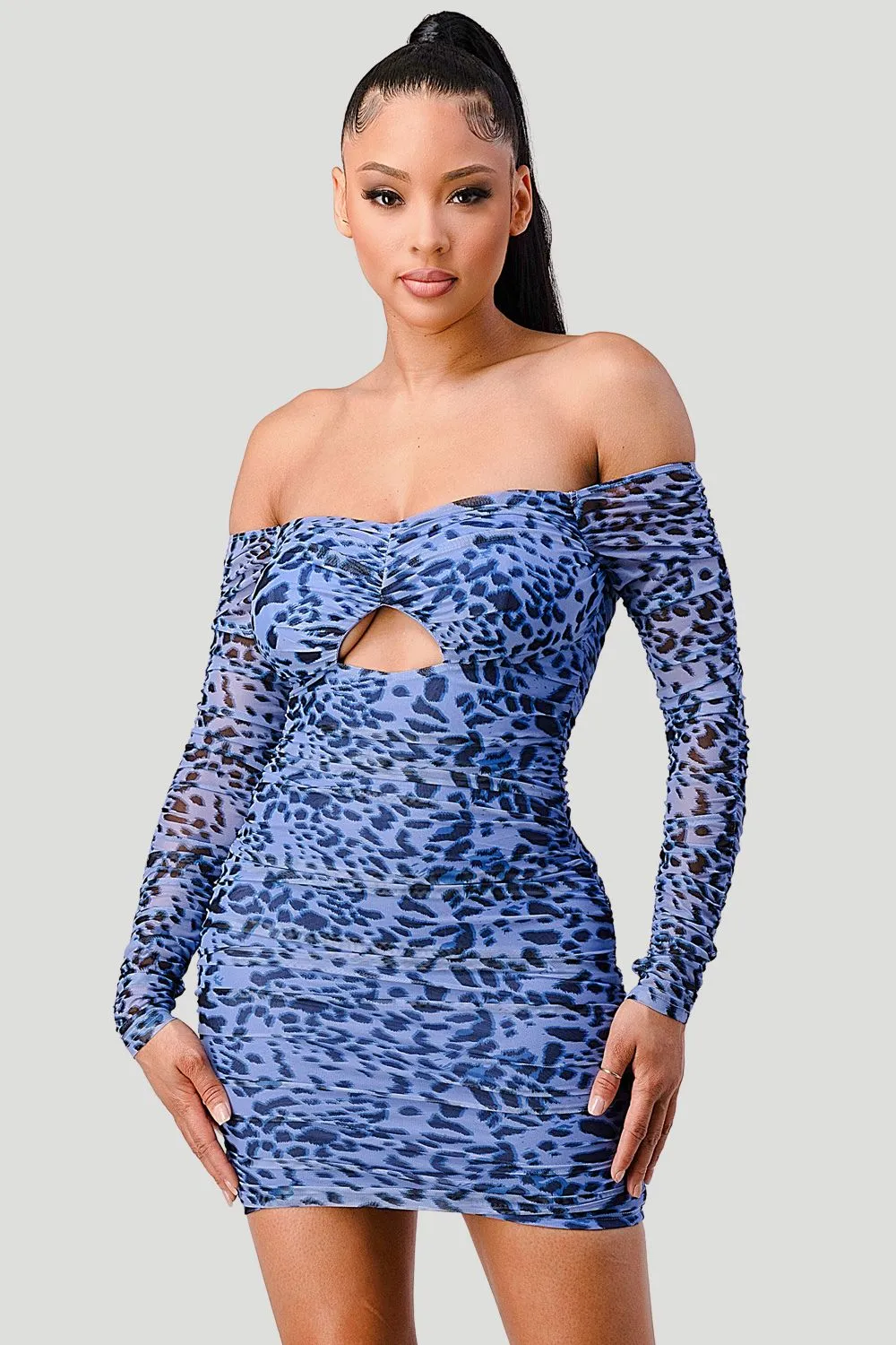 PD71557N-W / SEXY LEOPARD OFF SHOULDER CUT-OUT BODYCON DRESS sold by privy