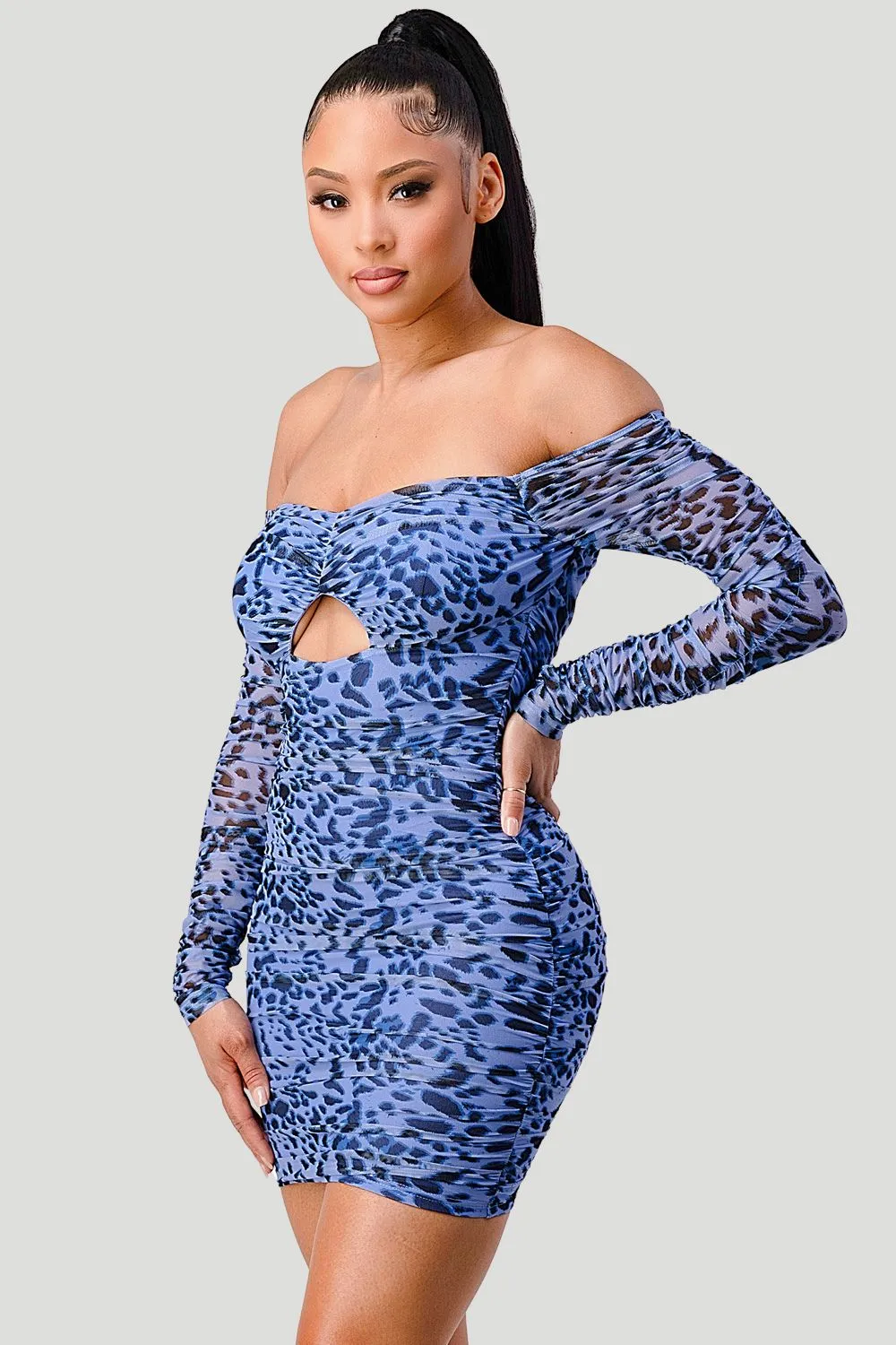 PD71557N-W / SEXY LEOPARD OFF SHOULDER CUT-OUT BODYCON DRESS sold by privy product image thumbnail 2