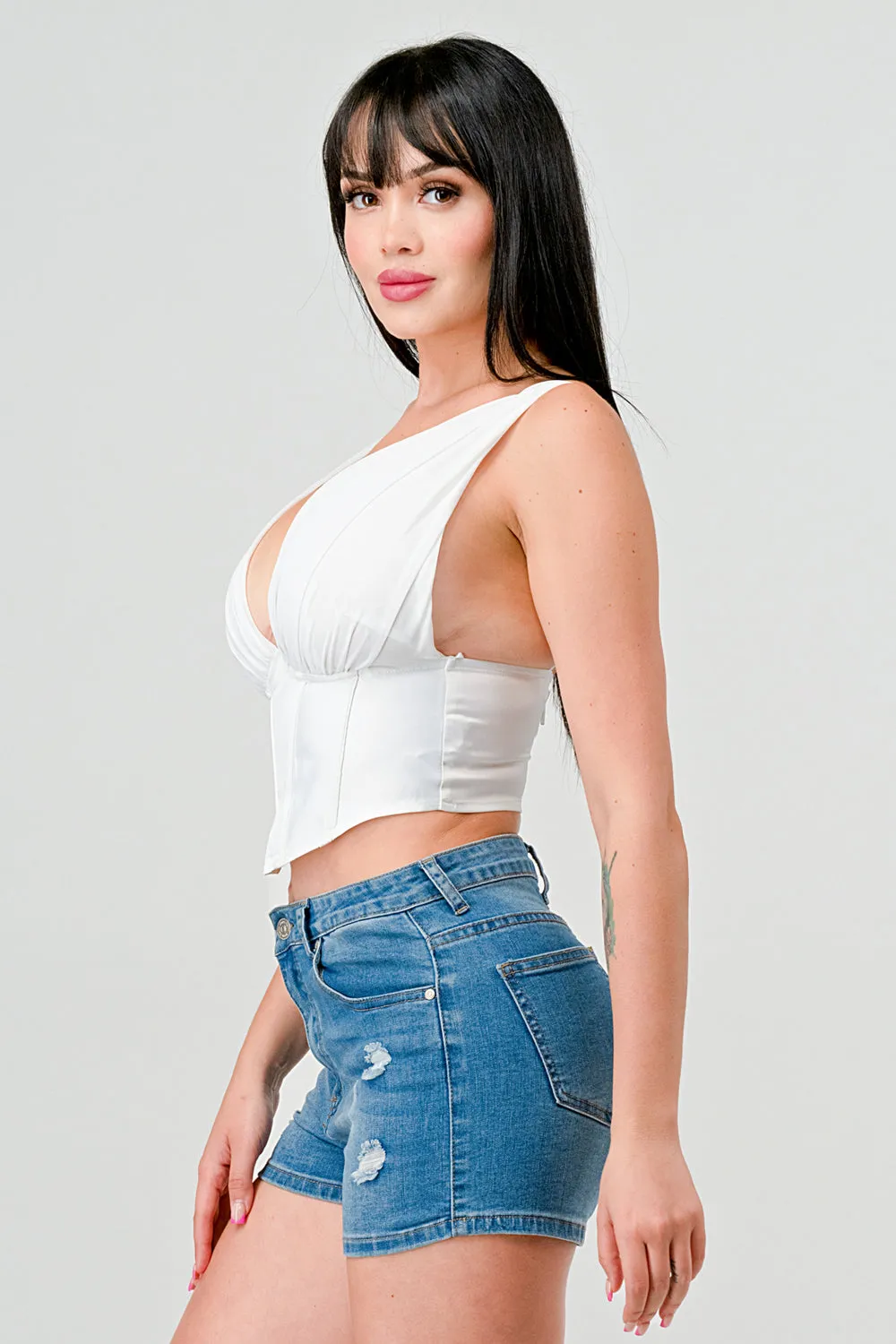 SEXY MATTE SATIN PLUNGE CORSET BUSTIER TOP sold by privy product image thumbnail 2