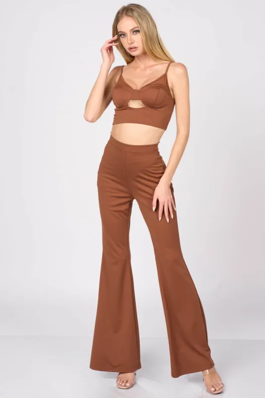 LUXE NYLON PONTE CROPPED TOP & FIT FLARE PANTS SET sold by privy