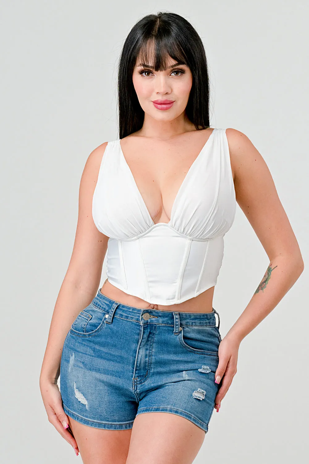 SEXY MATTE SATIN PLUNGE CORSET BUSTIER TOP sold by privy