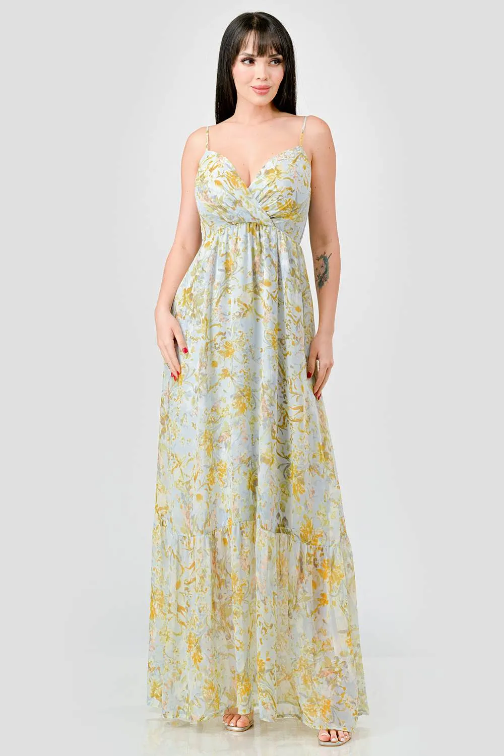 PD71861H-W / FLORAL CHIFFON SMOCKED BACK RUFFLED MAXI DRESS sold by privy product image thumbnail 4