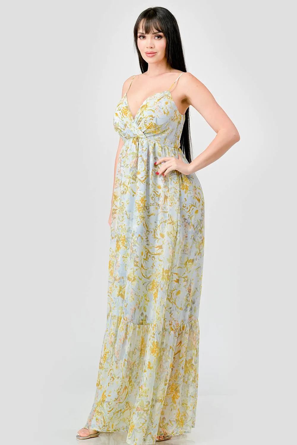 PD71861H-W / FLORAL CHIFFON SMOCKED BACK RUFFLED MAXI DRESS sold by privy product image thumbnail 2