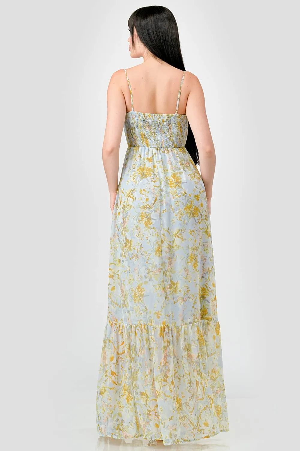 PD71861H-W / FLORAL CHIFFON SMOCKED BACK RUFFLED MAXI DRESS sold by privy product image thumbnail 3