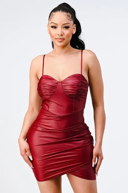 LUX COATING STRETCH  PU SWEETHEART BODYCON MINI DRESS sold by privy