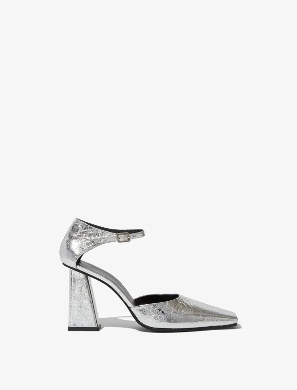 Quad Ankle Strap Pumps in Crinkled Metallic sold by Proenza Schouler