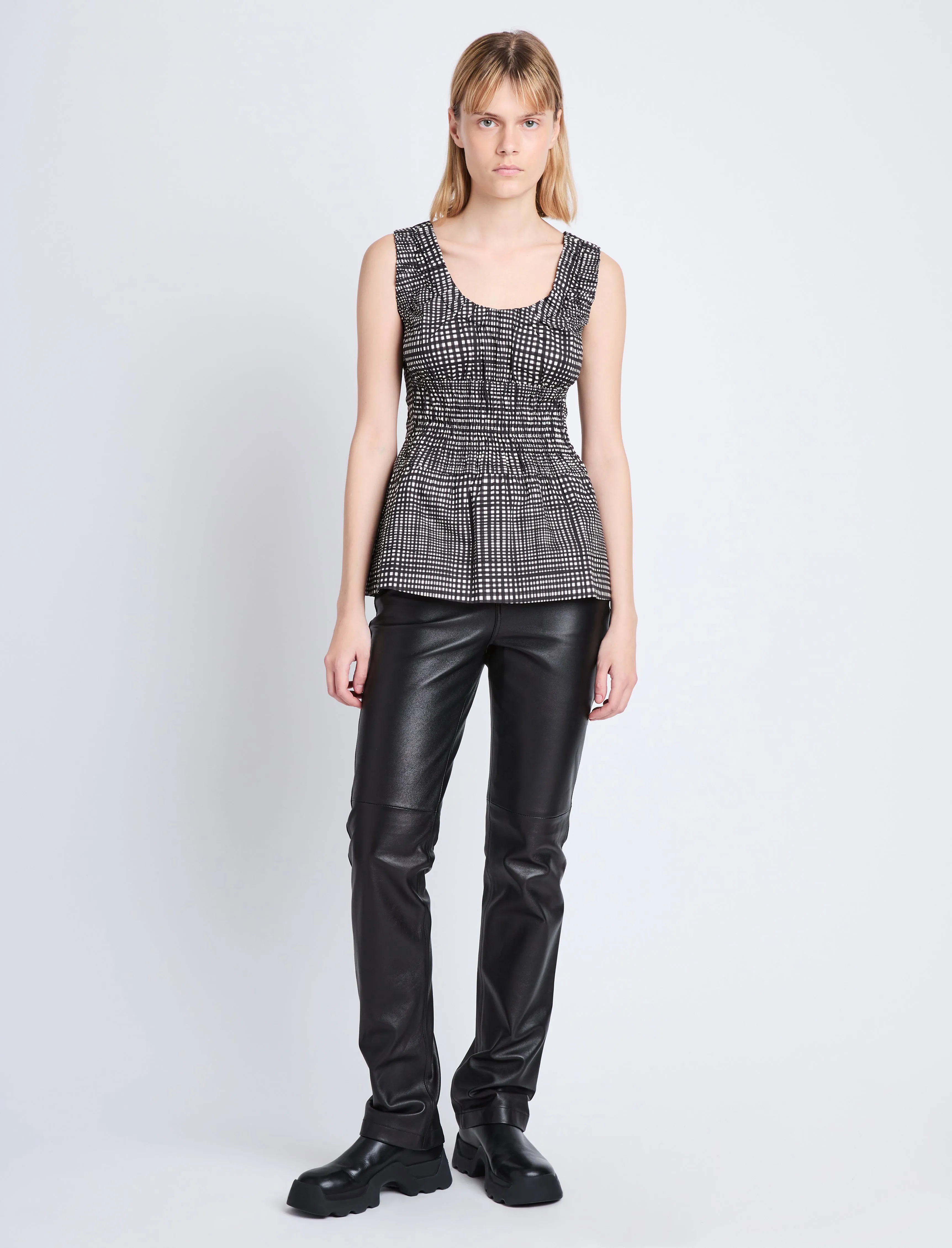 Grid Poplin Gathered Tank Top sold by Proenza Schouler product image thumbnail 3