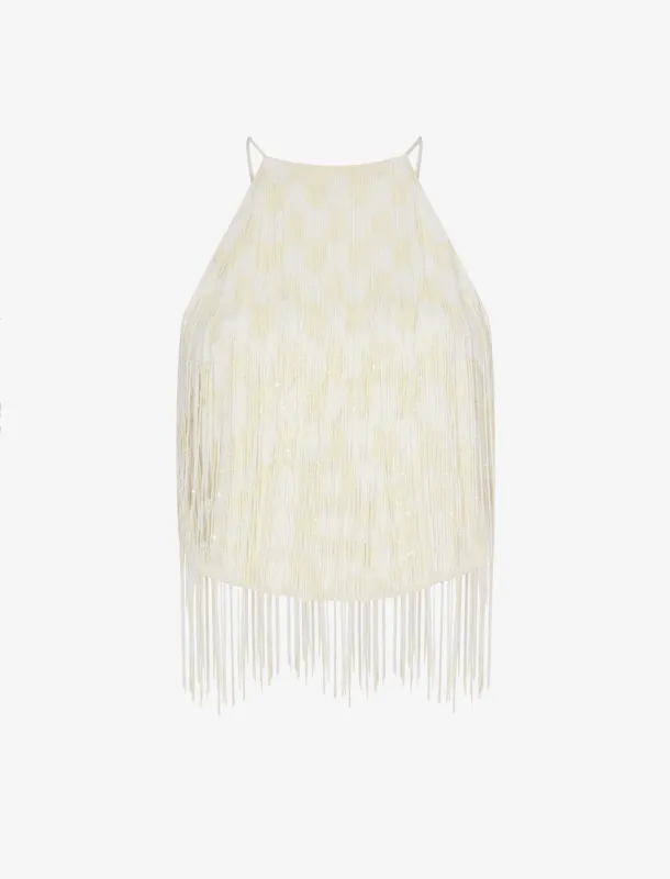 Graphic Beaded Fringe Embroidered Top made by Proenza Schouler