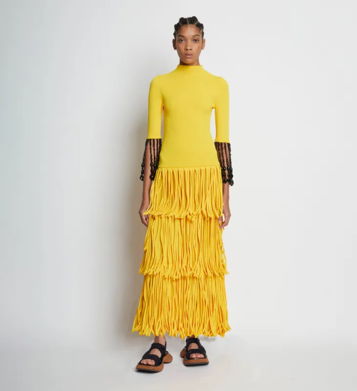 Textured Knit Beaded Fringe Dress - LEMON made by Proenza Schouler