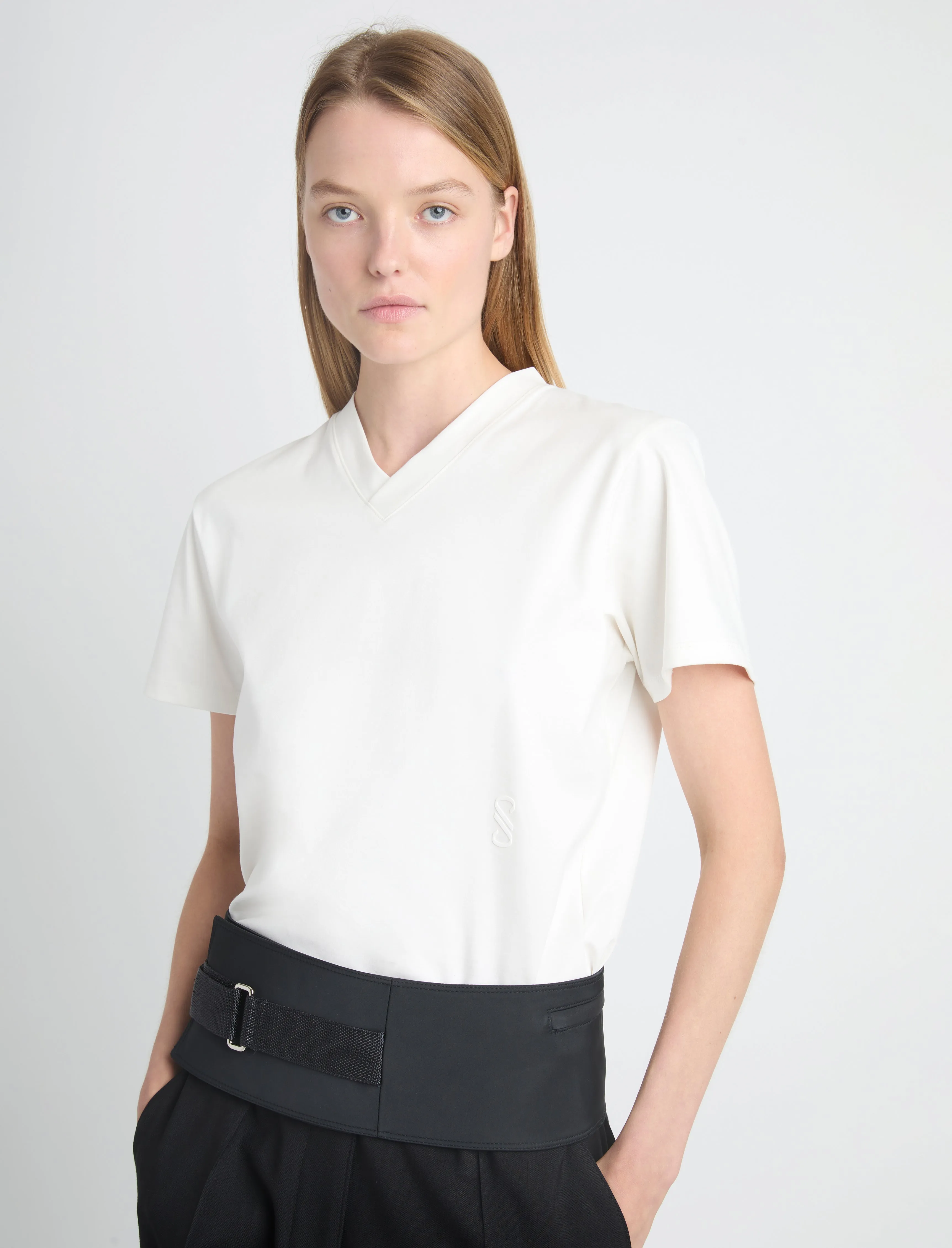 Talia Monogram V-Neck T-Shirt in Eco Cotton Jersey sold by Proenza Schouler product image thumbnail 5