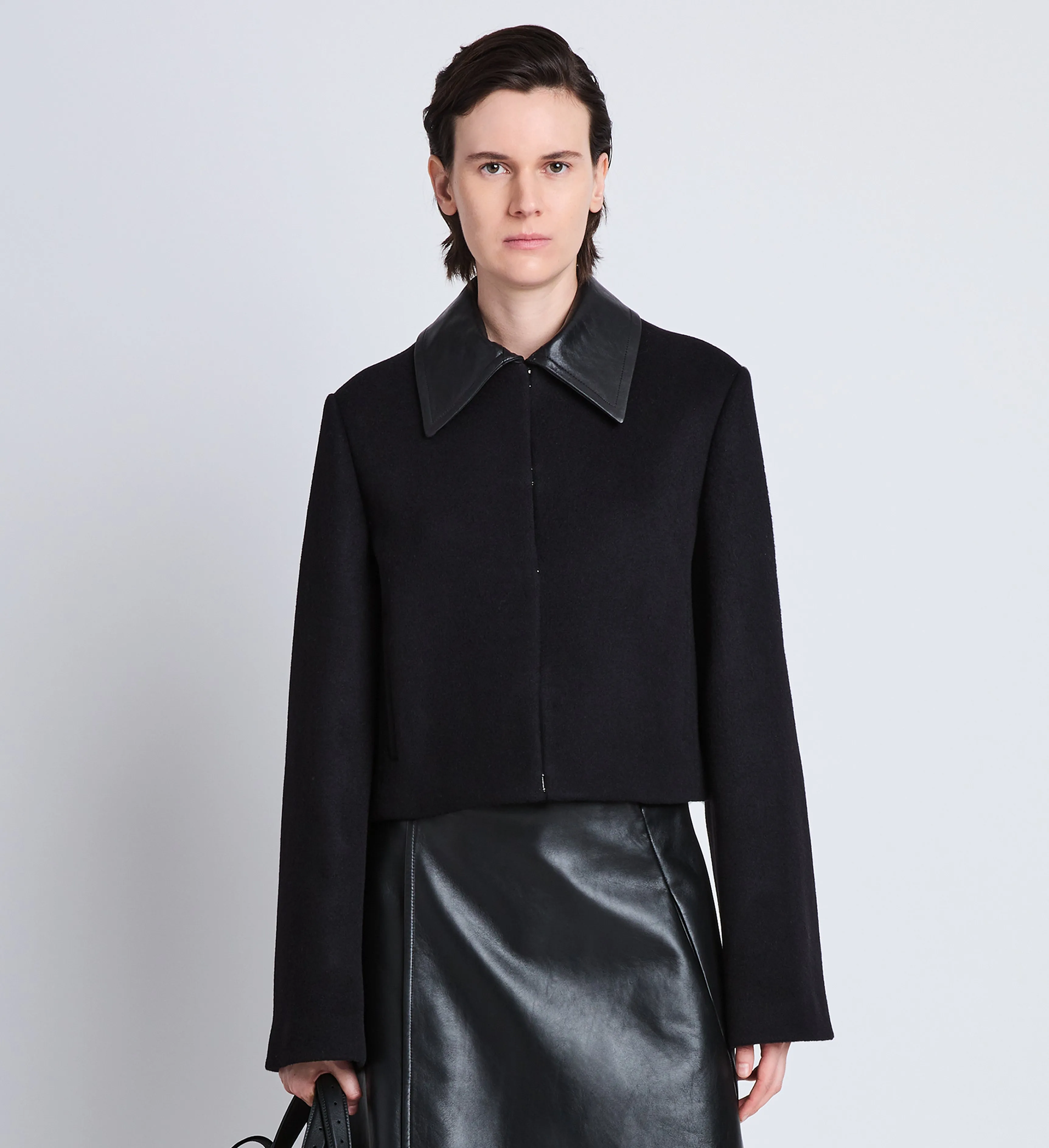 Bridget Cropped Jacket With Leather Collar in Wool sold by Proenza Schouler product image thumbnail 2