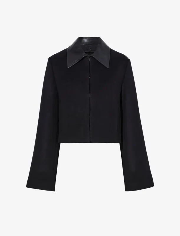 Bridget Cropped Jacket With Leather Collar in Wool sold by Proenza Schouler