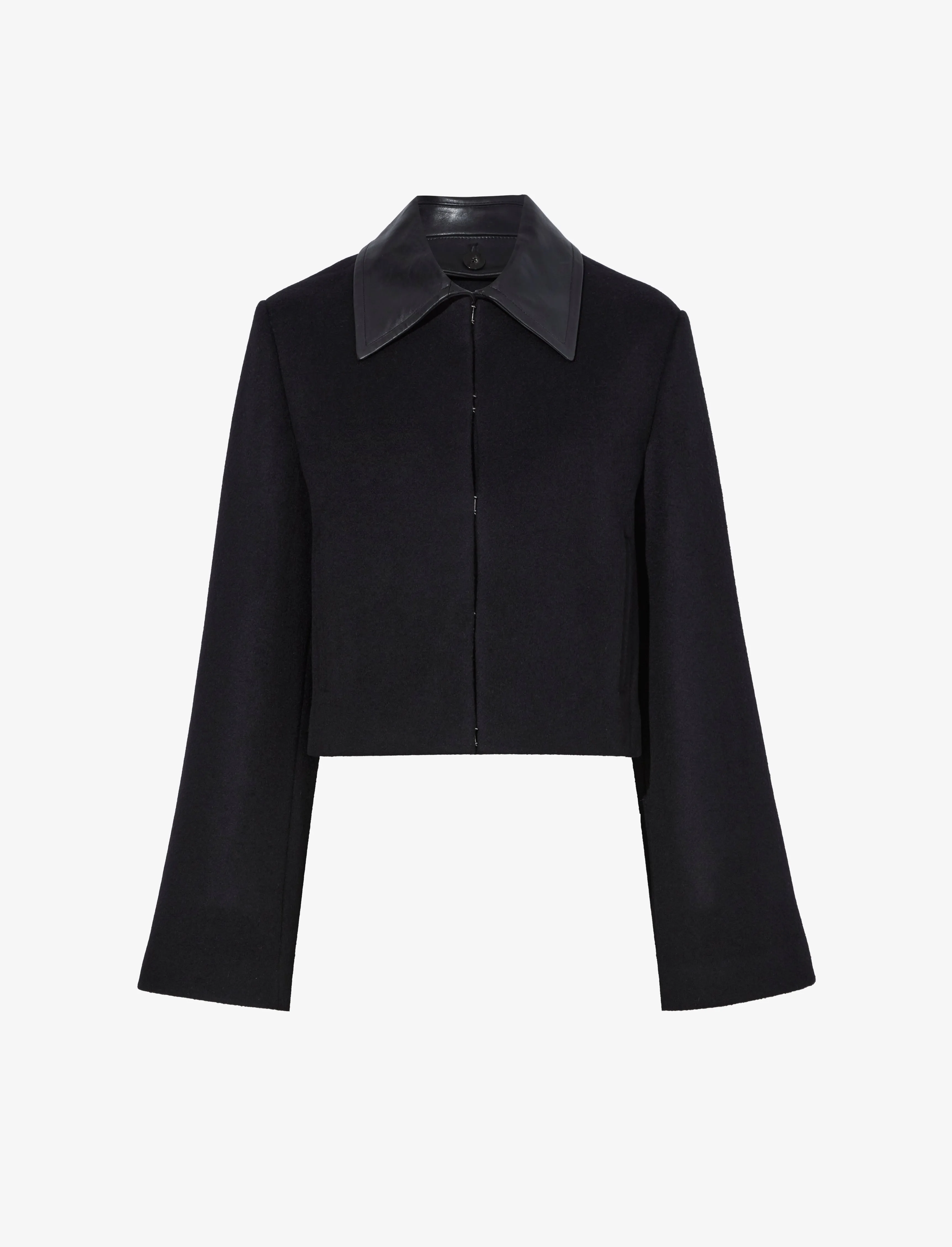 Bridget Cropped Jacket With Leather Collar in Wool sold by Proenza Schouler