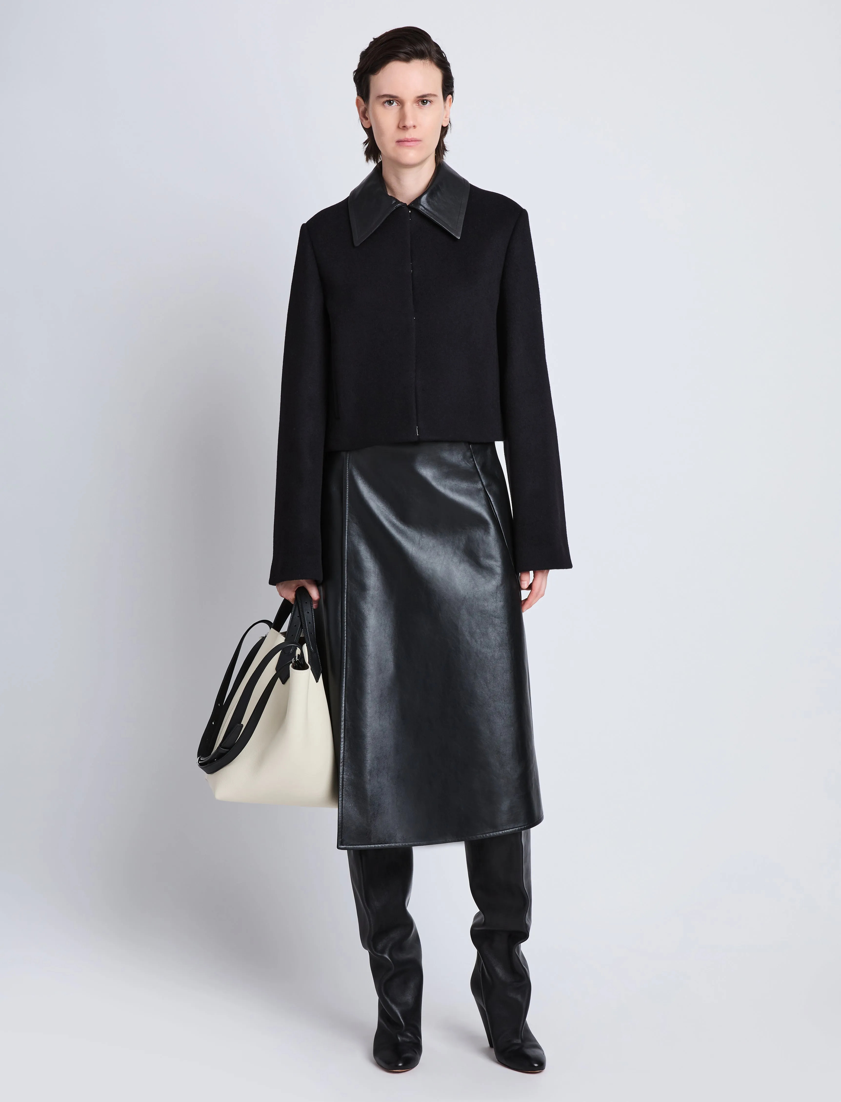 Bridget Cropped Jacket With Leather Collar in Wool sold by Proenza Schouler product image thumbnail 3