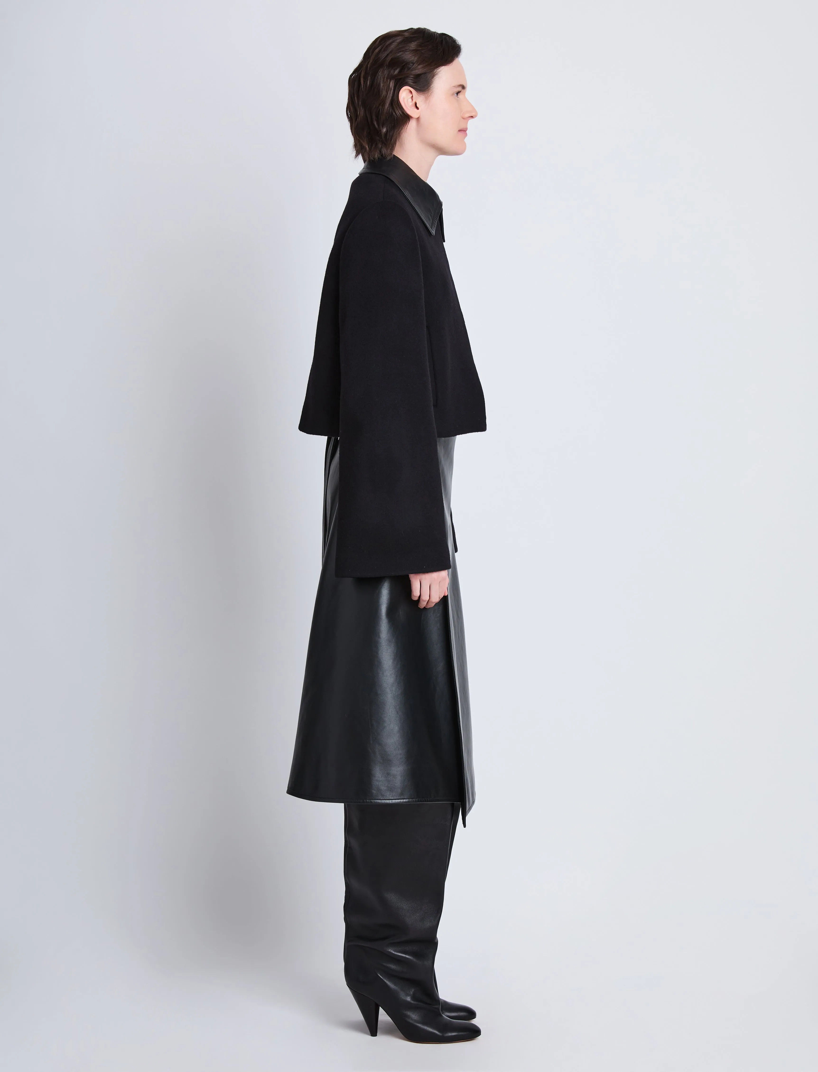Bridget Cropped Jacket With Leather Collar in Wool sold by Proenza Schouler product image thumbnail 4