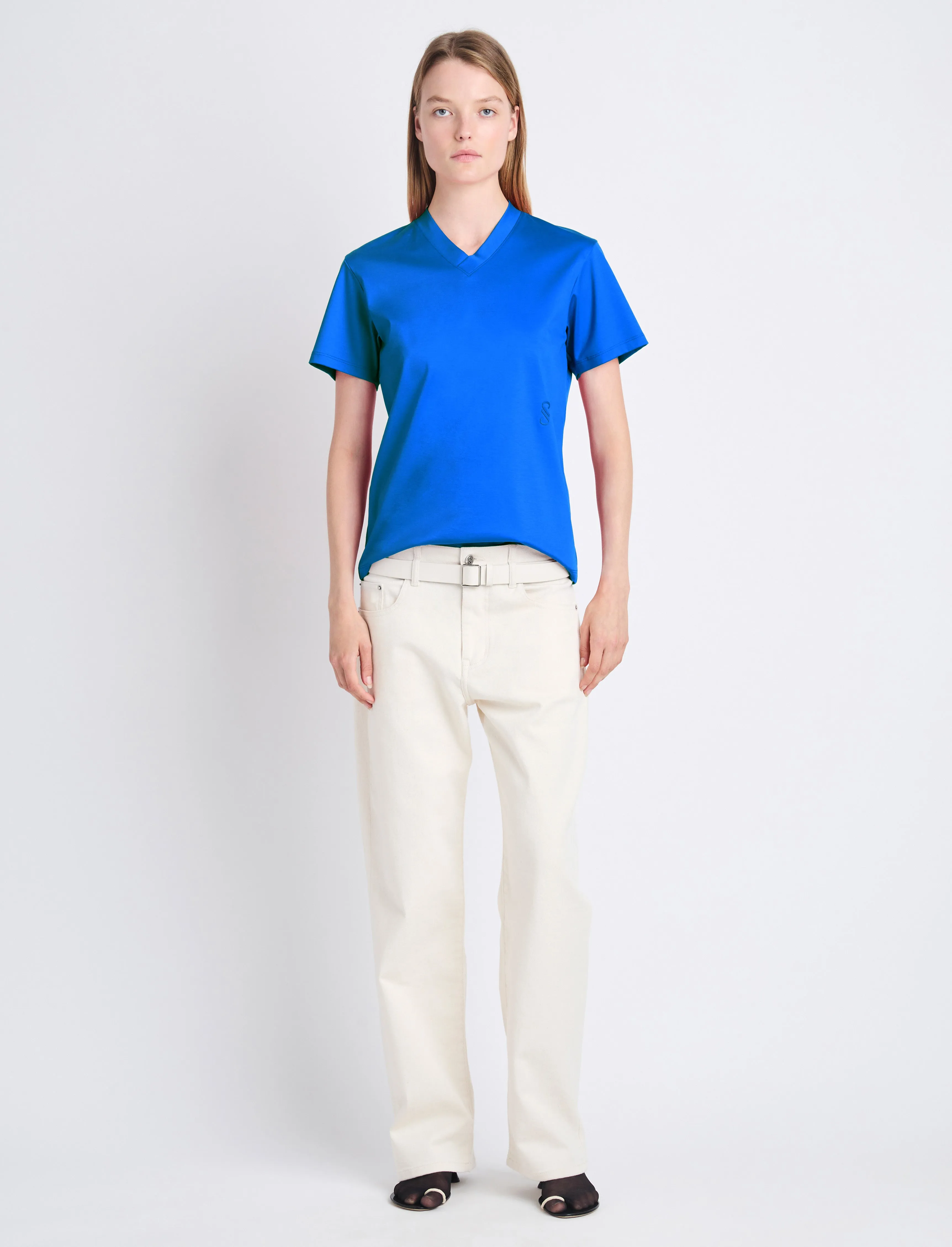 Talia Monogram V-Neck T-Shirt in Eco Cotton Jersey sold by Proenza Schouler product image thumbnail 2