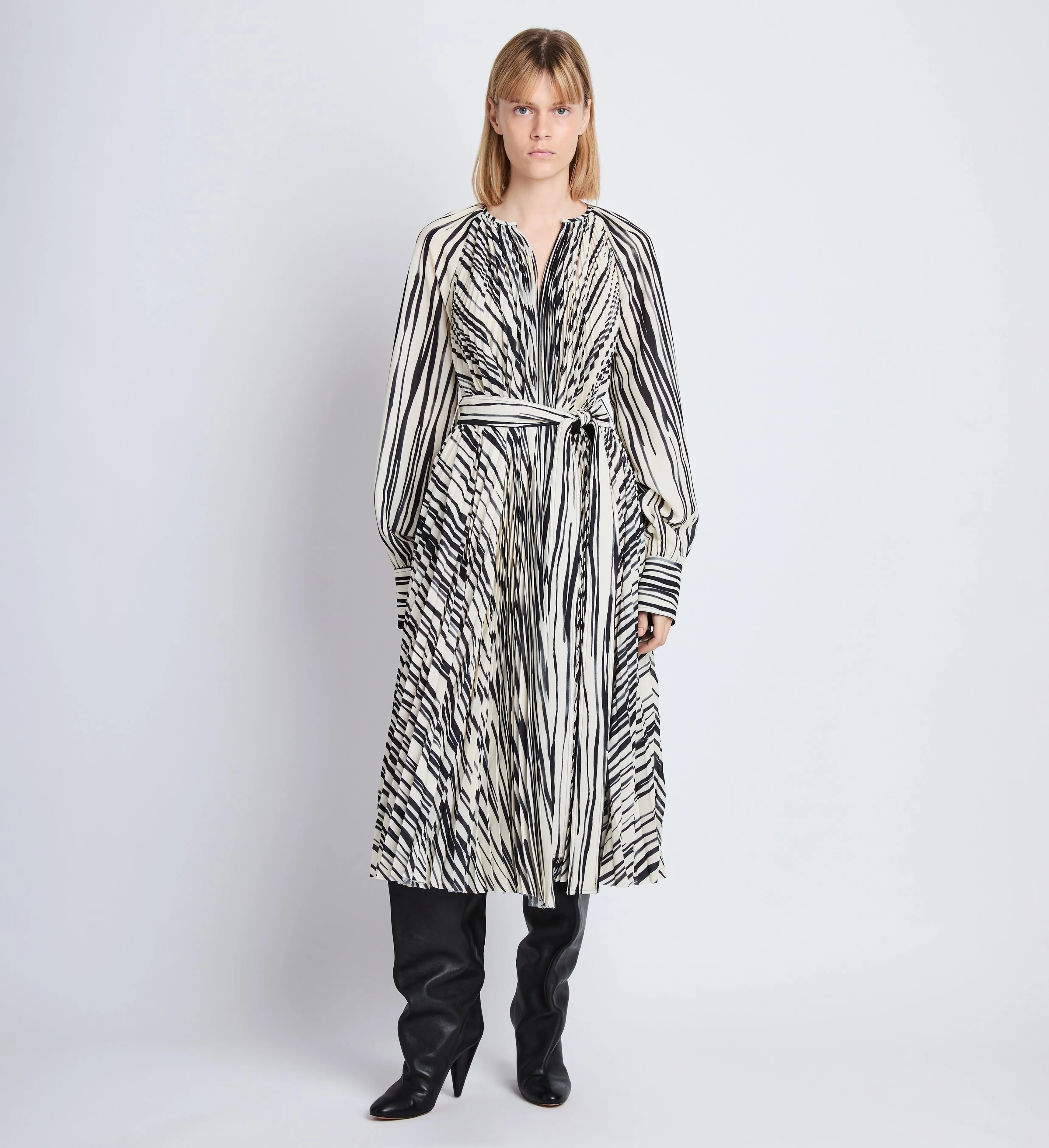 Carol Belted Dress in Stripe Pleated Chiffon sold by Proenza Schouler product image thumbnail 2