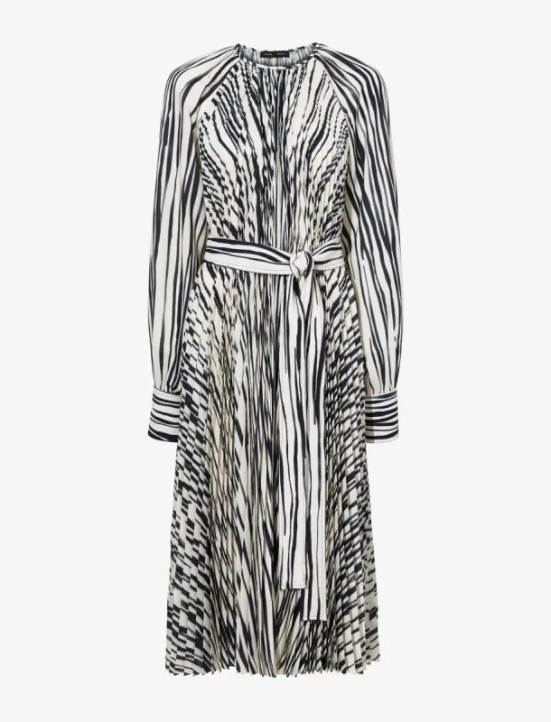 Carol Belted Dress in Stripe Pleated Chiffon made by Proenza Schouler