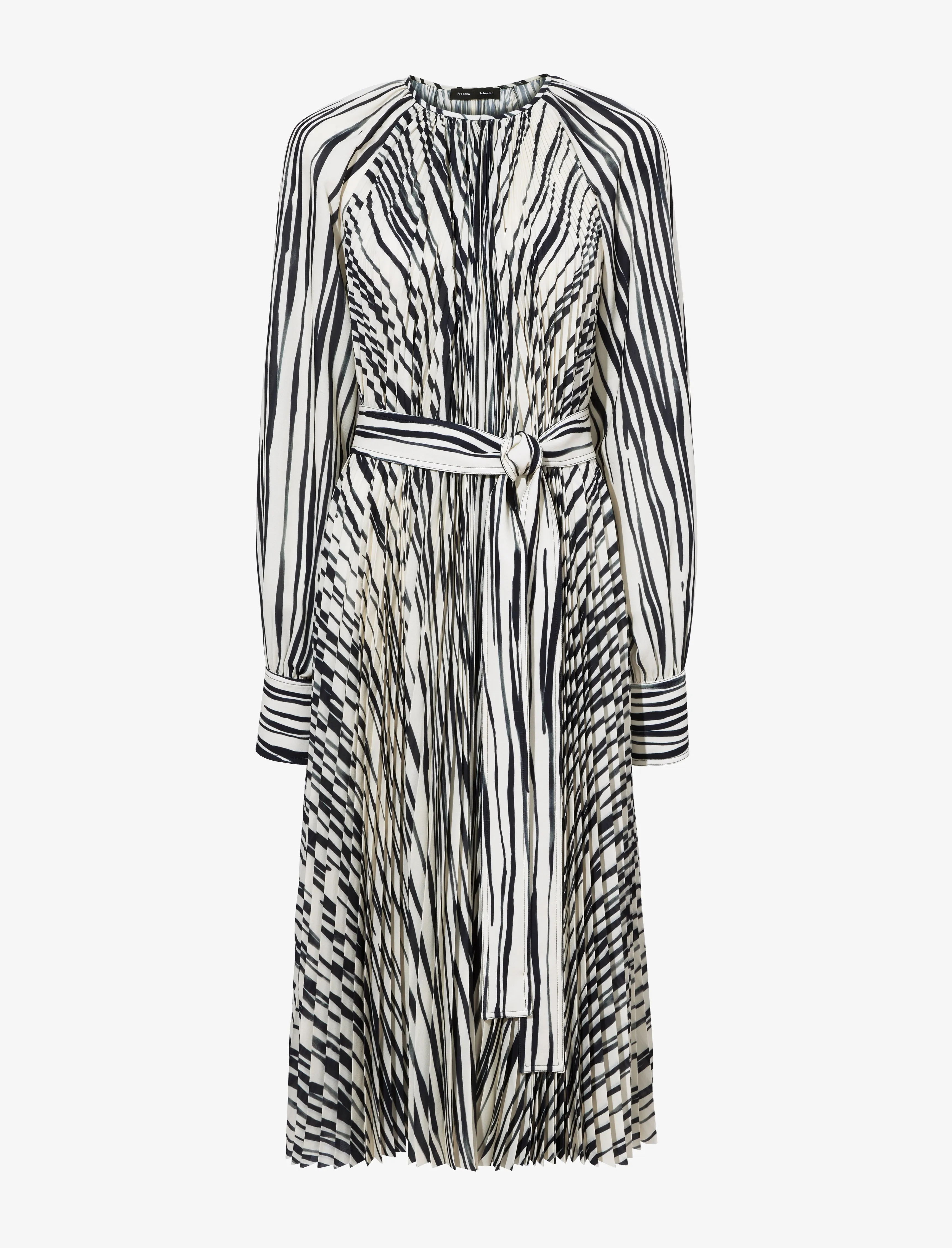 Carol Belted Dress in Stripe Pleated Chiffon sold by Proenza Schouler